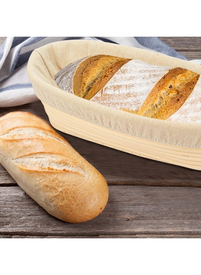 25cm Oval Long Banneton Brotform Bread Dough Proofing Rising Rattan Basket & Liner - Image 4